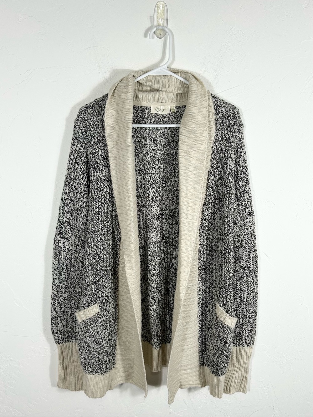 RD Style Women’s Open Front Shawl Collar Knit Cardigan Sweater Grey White L